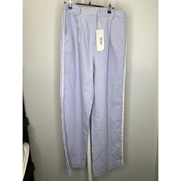MØN RENN Lisle Pant - Light Blue Women’s Size Large (12) Embroidered Pants $189 - Picture 1 of 9